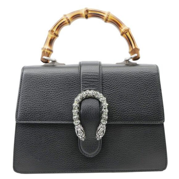 Gucci Dionysus Bamboo Medium Leather Top Handle Shoulder Bag Black 448075 - Picture 3 of 14